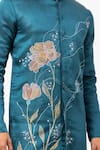 PAARSH_Blue Linen, Satin Embroidery Echoes Of Eden Kurta _at_Aza_Fashions