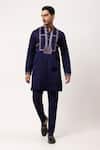 PAARSH_Purple Linen, Satin Embroidery Geoflora Luxe Kurta _Online_at_Aza_Fashions