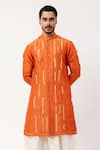 Buy_PAARSH_Orange Silk, Chanderi Embroidery Linear Ember Kurta _at_Aza_Fashions