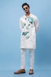 PAARSH_Ivory Linen, Satin Embroidery Aquarelle Yoke Kurta _Online_at_Aza_Fashions