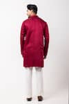 Shop_PAARSH_Maroon Linen, Satin Embroidery Threaded Prism Kurta _at_Aza_Fashions