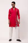 Buy_PAARSH_Pink Linen, Satin Embroidery Floral Finesse Kurta _at_Aza_Fashions