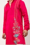 PAARSH_Pink Linen, Satin Embroidery Floral Finesse Kurta _at_Aza_Fashions