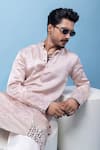 PAARSH_Pink Linen, Satin Embroidery Coral Embers Kurta _at_Aza_Fashions