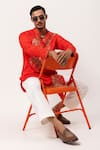 Shop_PAARSH_Orange Linen, Satin Embroidery Saffron Gleam Kurta _Online_at_Aza_Fashions