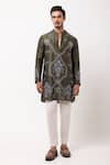 Buy_PAARSH_Olive Green Bemberg, Silk Embroidery Moss And Mist Kurta _Online_at_Aza_Fashions