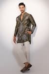 PAARSH_Olive Green Bemberg, Silk Embroidery Moss And Mist Kurta _at_Aza_Fashions
