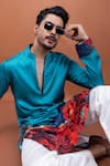 PAARSH_Teal Modal, Satin Embroidery Tista Kurta _at_Aza_Fashions