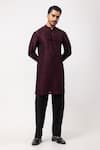 PAARSH_Wine Silk Embroidery Kurta _Online_at_Aza_Fashions