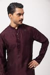 Shop_PAARSH_Wine Silk Embroidery Kurta _Online_at_Aza_Fashions