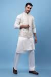 Shop_PAARSH_Ivory Linen Embroidery Floral Angrakha Kurta _at_Aza_Fashions