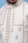 PAARSH_Ivory Linen Embroidery Floral Angrakha Kurta _at_Aza_Fashions