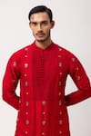 Buy_PAARSH_Red Silk Embroidery Floral Kurta _Online_at_Aza_Fashions