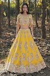 Panihari Yellow Silk, Net Sequins, Cut Work Round Paisley Embroidered Bridal Lehenga Set at Aza Fashions Panihari_Yellow Silk, Net Sequins, Cut Work Round Paisley Embroidered Bridal Lehenga Set _at_Aza_Fashions