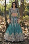 Buy Panihari Slate Silk, Net Cut Work, Sequins V-neck Flower Embroidered Bridal Lehenga Set at Aza Fashions Buy_Panihari_Slate Silk, Net Cut Work, Sequins V-neck Flower Embroidered Bridal Lehenga Set _at_Aza_Fashions