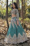 Panihari Slate Silk, Net Cut Work, Sequins V-neck Flower Embroidered Bridal Lehenga Set at Aza Fashions Panihari_Slate Silk, Net Cut Work, Sequins V-neck Flower Embroidered Bridal Lehenga Set _at_Aza_Fashions