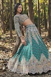 Buy Panihari Slate Silk, Net Cut Work, Sequins V-neck Flower Embroidered Bridal Lehenga Set Buy_Panihari_Slate Silk, Net Cut Work, Sequins V-neck Flower Embroidered Bridal Lehenga Set
