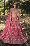 Buy_Panihari_Red Silk, Net Cut Work, Sequins V-neck Raw Embroidered Lehenga Set _at_Aza_Fashions