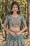 Panihari_Teal Silk, Net Cut Work, Sequins, Embroidery Round Neck Raw Lehenga Set _Online_at_Aza_Fashions