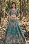 Buy_Panihari_Teal Silk, Net Cut Work, Sequins, Embroidery Round Neck Raw Lehenga Set _at_Aza_Fashions