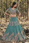 Shop_Panihari_Teal Silk, Net Cut Work, Sequins, Embroidery Round Neck Raw Lehenga Set _Online_at_Aza_Fashions