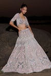Panihari Gray Silk, Velvet, Organza Sequins, Scallop Embroidered Bridal Lehenga Set at Aza Fashions Panihari_Gray Silk, Velvet, Organza Sequins, Scallop Embroidered Bridal Lehenga Set _at_Aza_Fashions