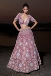 Shop Panihari Purple Silk, Velvet, Organza Cut Work, Rose Embroidered Bridal Lehenga Set Online at Aza Fashions Shop_Panihari_Purple Silk, Velvet, Organza Cut Work, Rose Embroidered Bridal Lehenga Set _Online_at_Aza_Fashions