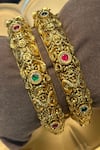 Buy_Prestones_Red Gemstones Temple Carved Bangles - Set Of 2 _Online_at_Aza_Fashions