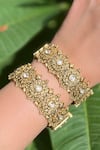 Prestones_Gold Plated Crystals Temple Broad Bangles - Set Of 2 _Online_at_Aza_Fashions