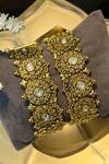 Shop_Prestones_Gold Plated Crystals Temple Broad Bangles - Set Of 2 _at_Aza_Fashions