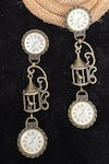 Shop_Rejuvenate Jewels_White Timeless Cage Clock Shaped Earrings _at_Aza_Fashions