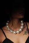 Buy_Rejuvenate Jewels_White Textured Statement Pearl Necklace _at_Aza_Fashions