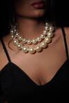 Buy_Rejuvenate Jewels_White Double Pearl Statement Necklace _at_Aza_Fashions