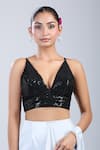 Buy_Samyukta Singhania_Black Sequins V-neck Work Blouse _at_Aza_Fashions