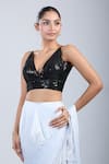 Samyukta Singhania_Black Sequins V-neck Work Blouse _Online_at_Aza_Fashions