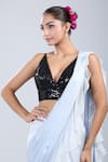 Shop_Samyukta Singhania_Black Sequins V-neck Work Blouse _Online_at_Aza_Fashions