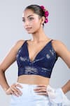 Buy Samyukta Singhania Blue Sequins V-neck Work Blouse Online at Aza Fashions Buy_Samyukta Singhania_Blue Sequins V-neck Work Blouse _Online_at_Aza_Fashions