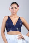 Buy Samyukta Singhania Blue Sequins V-neck Work Blouse at Aza Fashions Buy_Samyukta Singhania_Blue Sequins V-neck Work Blouse _at_Aza_Fashions