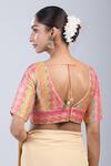 Shop_Samyukta Singhania_Peach Brocade V-neck Geometric Pattern Blouse _at_Aza_Fashions