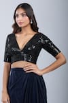 Samyukta Singhania_Black Sequins V-neck Work Blouse _Online_at_Aza_Fashions