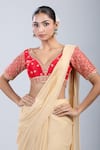 Buy_Samyukta Singhania_Red Silk Embroidery V-neck Floral Blouse _Online_at_Aza_Fashions