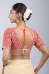 Shop_Samyukta Singhania_Red Silk Embroidery V-neck Floral Blouse _at_Aza_Fashions