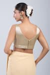 Shop_Samyukta Singhania_Silver Silk V-neck Textured Self Design Blouse _at_Aza_Fashions