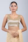 Buy_Samyukta Singhania_Silver Silk V-neck Textured Self Design Blouse _at_Aza_Fashions