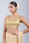 Samyukta Singhania_Gold Silk V-neck Textured Self Design Blouse _Online_at_Aza_Fashions