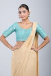 Buy_Naintara Bajaj_Blue Tissue Round Neck Butti Pattern Blouse _Online_at_Aza_Fashions