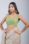 Buy_Samyukta Singhania_Green Tissue Scoop Neck Sleeveless Textured Blouse _Online_at_Aza_Fashions