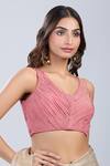Samyukta Singhania Pink Tissue V-neck Sleeveless Textured Blouse Online at Aza Fashions Samyukta Singhania_Pink Tissue V-neck Sleeveless Textured Blouse _Online_at_Aza_Fashions