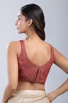 Shop_Samyukta Singhania_Rust Tissue Scoop Neck Textured Sleeveless Blouse _at_Aza_Fashions