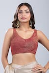 Buy_Samyukta Singhania_Rust Tissue Scoop Neck Textured Sleeveless Blouse _Online_at_Aza_Fashions